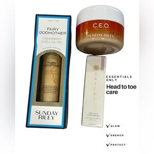 Sunday Riley Fairy Godmother Body Oil Gel, cream + Tatcha Sunscreen SPF 50